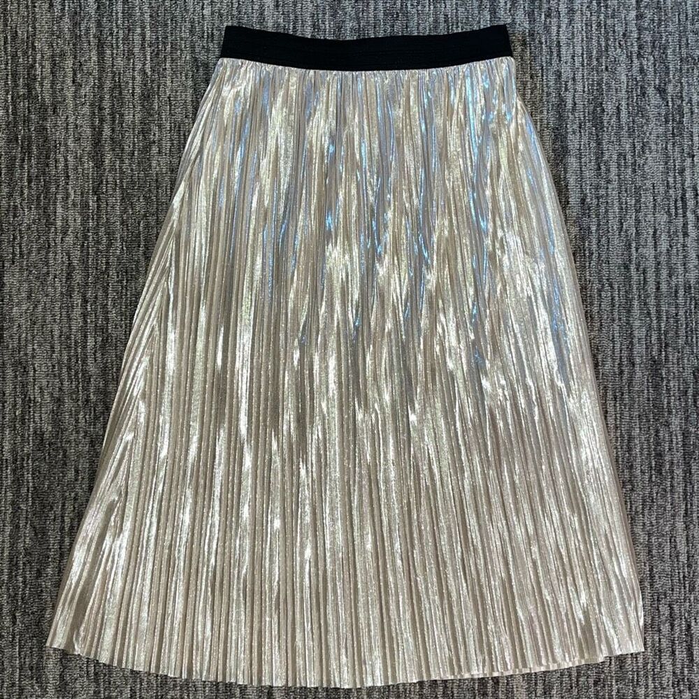 Xhilaration Long Pleated Skirt Sz Small Metallic Gold Accordion Midi Shimmering